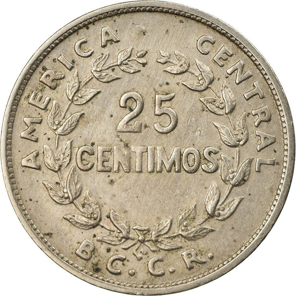 Costa Rica 25 Centimos Coin | Stars | Volcno | Ship | Sun | KM188.1 | 1967 - 1978