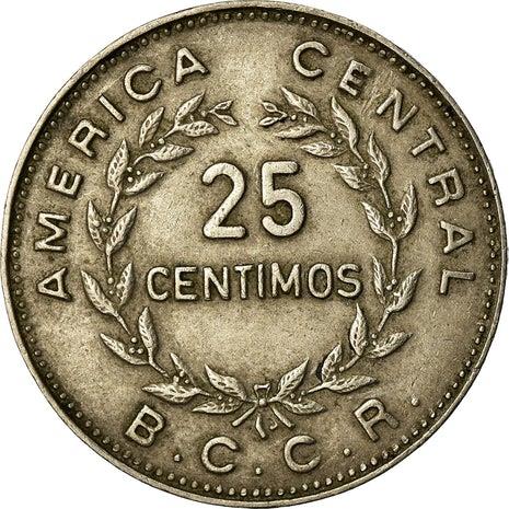 Costa Rica 25 Centimos Coin | Stars | Volcno | Ship | Sun | KM188.2 | 1972