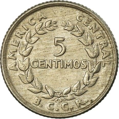 Costa Rica 5 Centimos Coin | Stars | Volcno | Ship | Sun | KM184.1 | 1951