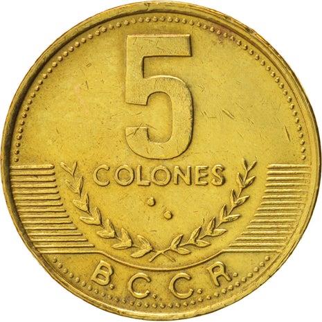 Costa Rica 5 Colones Coin | Stars | Volcno | Ship | Sun | KM227a.2 | 2001