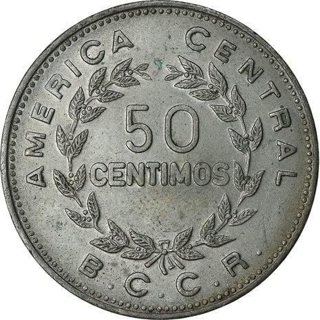 Costa Rica 50 Centimos Coin | Stars | Volcno | Ship | Sun | KM189.2 | 1972 - 1975
