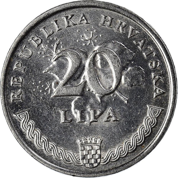 Croatia Coin Croatian 20 Lipa | Olive Branch | KM7 | 1993 - 2021