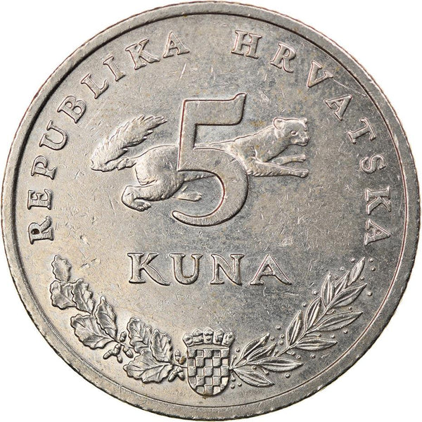 Croatia Coin Croatian 5 Kuna | Marten | Brown Bear | KM11 | 1993 - 2021