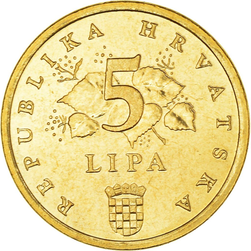 Croatia Coin Croatian 5 Lipa | Red Oak Branch | KM5 | 1993 - 2021