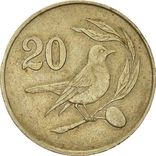 Cyprus | 20 Cents Coin | Pied Wheatear | KM57.1 | 1983