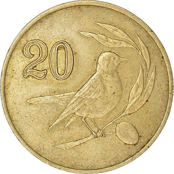Cyprus | 20 Cents Coin | Pied Wheatear | KM57.2 | 1985 - 1988