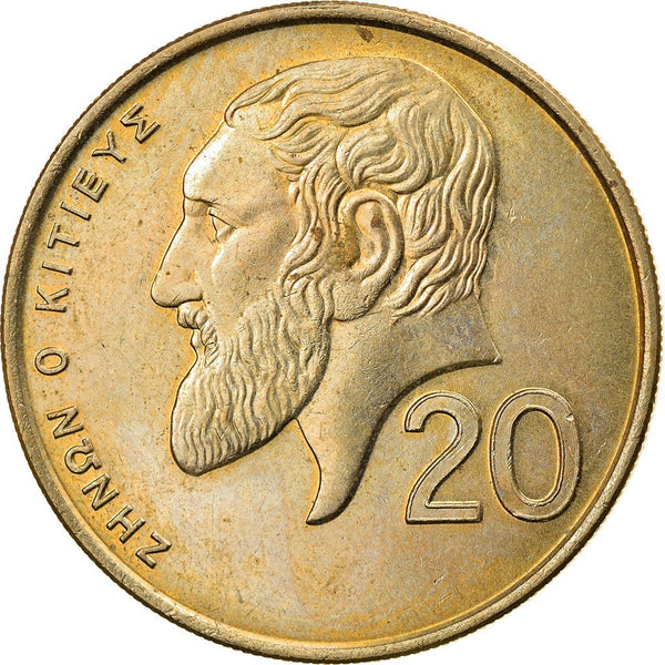 Cyprus | 20 Cents Coin | Zeno of Citium | KM62.2 | 1991 - 2004