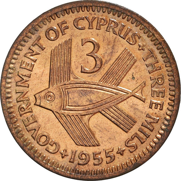 Cyprus 3 Mils Coin | Queen Elizabeth II | KM33 | 1955