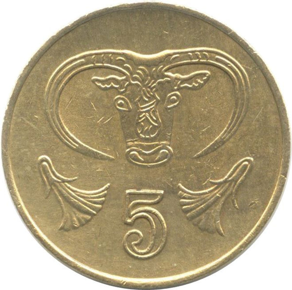 Cyprus 5 Cents Coin | Bull | KM55.2 | 1985 - 1990