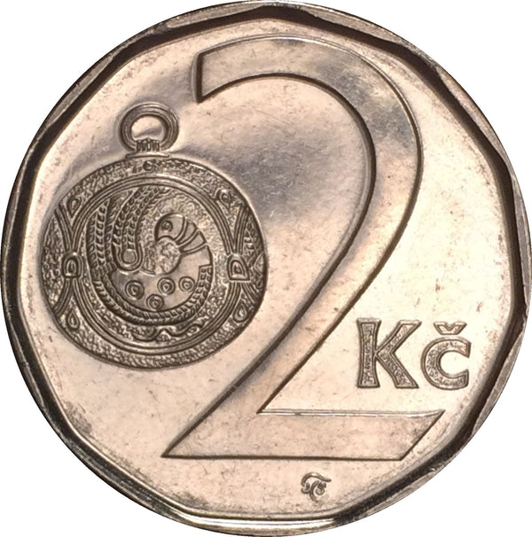 Czech Republic Coin Czech 2 Koruny | Lion | Great Moravian Button Jewel | KM9 | 1993 - 2021