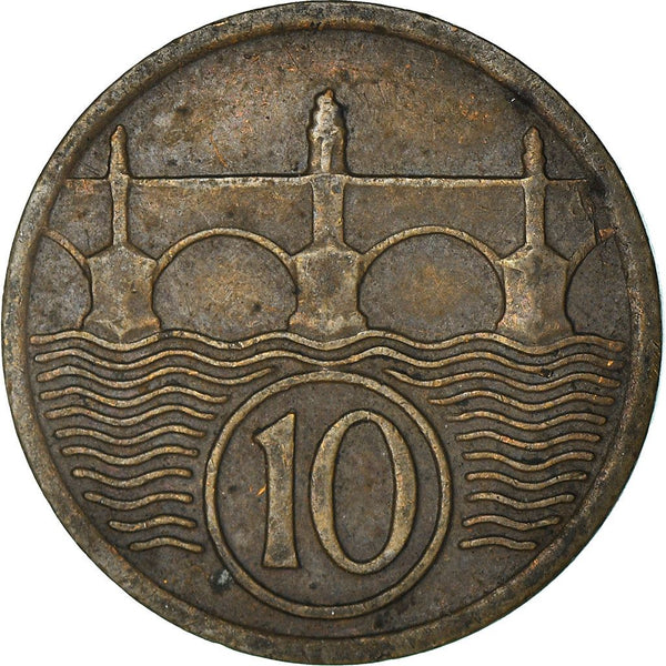 Czechoslovakia | 10 Haleru Coin | Charles Bridge | Prague | KM3 | 1922 - 1938