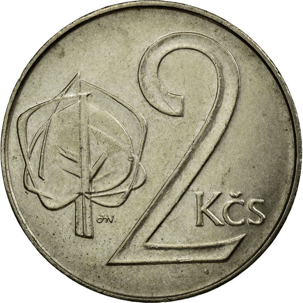 Czechoslovakia | 2 Koruny Coin | Linden Leaf | KM148 | 1991 - 1992