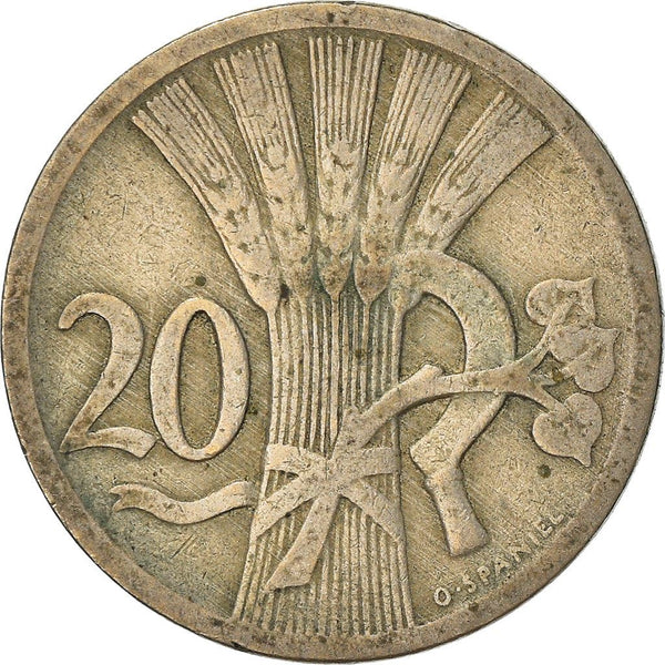 Czechoslovakia | 20 Haleru Coin | Sickle | Lime Sprig | KM1 | 1921 - 1938