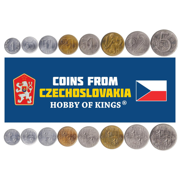 Czechoslovakia | 8 Coin Set | 1 5 10 20 50 Haleru 1 2 5 Korun | Linden wreath | ČSFR | M·KUČOVÁ | JN 2 Kčs | HARCUBA | 1991 - 1992