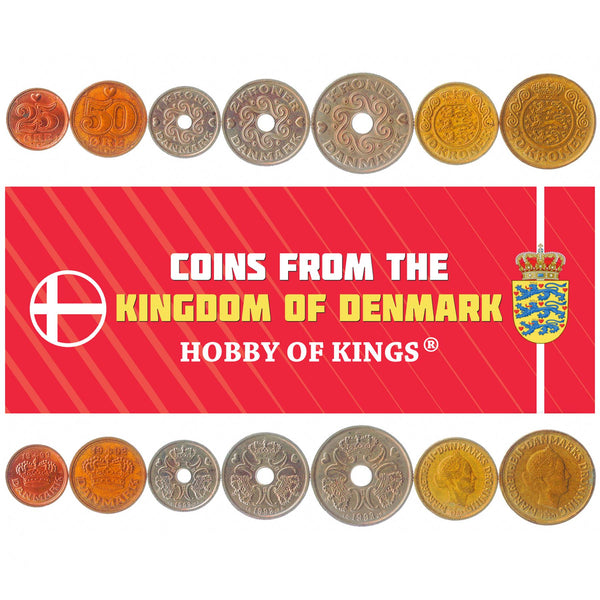 Danish 7 Coin Set 25 50 Øre 1 2 5 10 20 Kroner | Margrethe II | Crown | 1989 - 2020