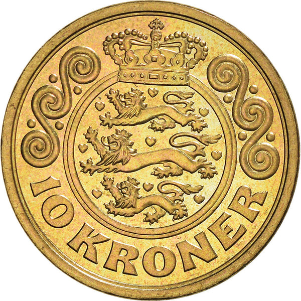 Danish Coin 10 Kroner | Queen Margrethe II 4th portrait | KM887 | Denmark | 2001 - 2002