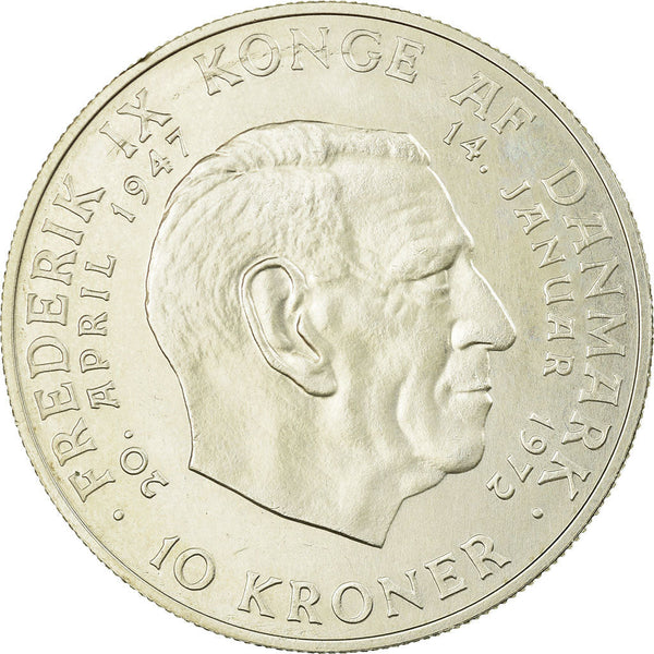 Danish Coin 10 Kroner | Queen Margrethe II | King Frederik IX | KM858 | Denmark | 1972