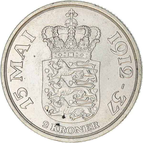 Danish Coin 2 Kroner | Christian X Silver Jubilee of Reign | KM830 | Denmark | 1937