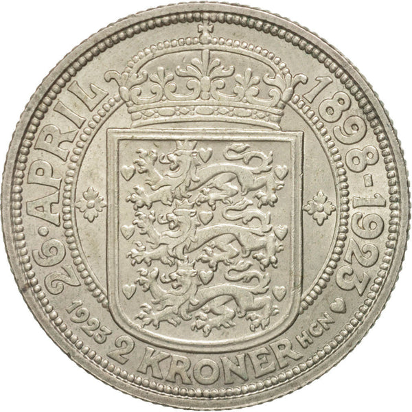 Danish Coin 2 Kroner | Christian X Silver Wedding | KM821 | Denmark | 1923