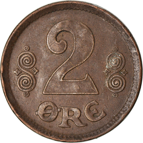 Danish Coin 2 Øre | King Christian X Monogram | Norse Scroll | KM813 | Denmark | 1913 - 1923