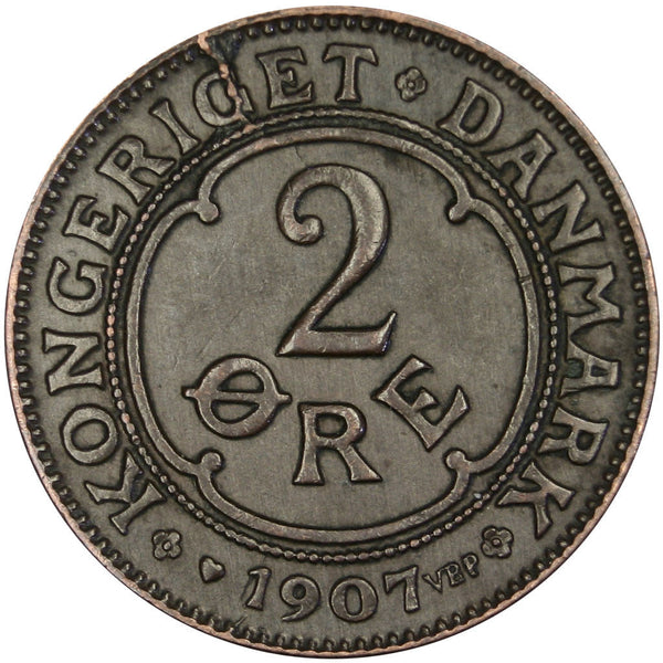 Danish Coin 2 Øre | King Frederik VIII Monogram | KM805 | Denmark | 1907 - 1912