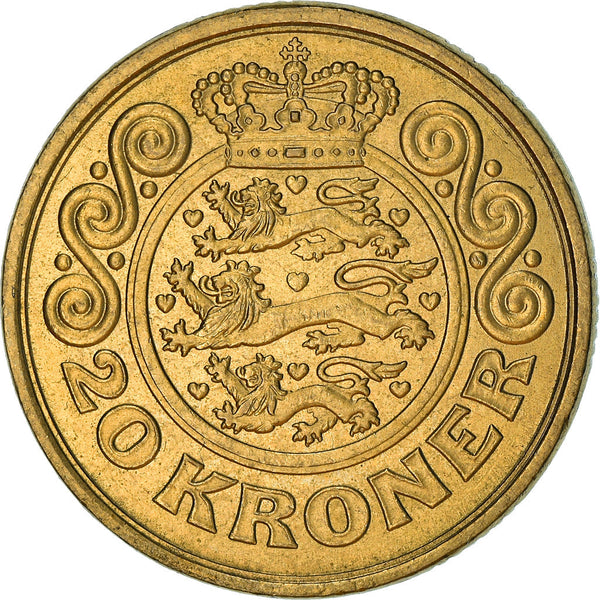 Danish Coin 20 Kroner | Queen Margrethe II 3rd portrait | KM878 | Denmark | 1994 - 1999