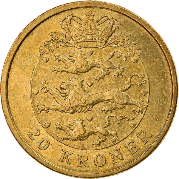 Danish Coin 20 Kroner | Queen Margrethe II 4th portrait | KM891 | Denmark | 2003 - 2010