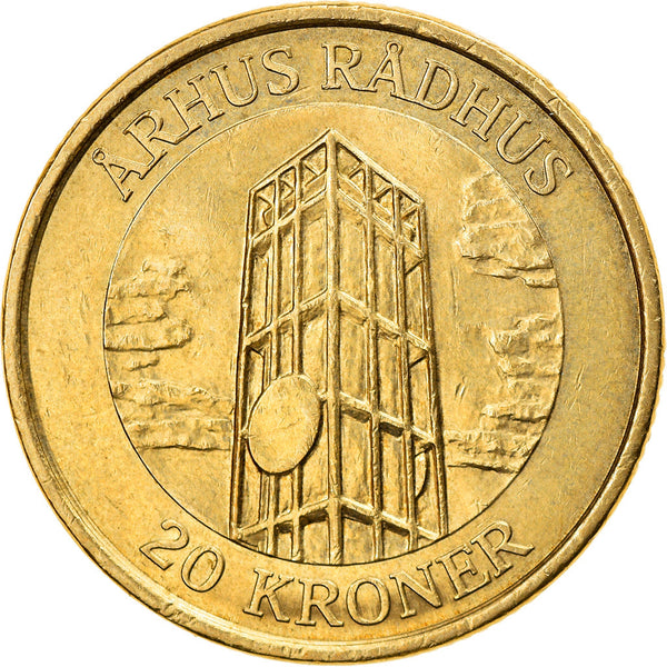 Danish Coin 20 Kroner | Queen Margrethe II | Århus City Hall | KM889 | Denmark | 2002