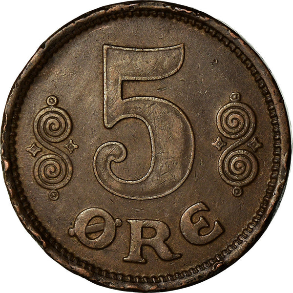 Danish Coin 5 Øre | King Christian X Monogram | KM814 | Denmark | 1913 - 1923