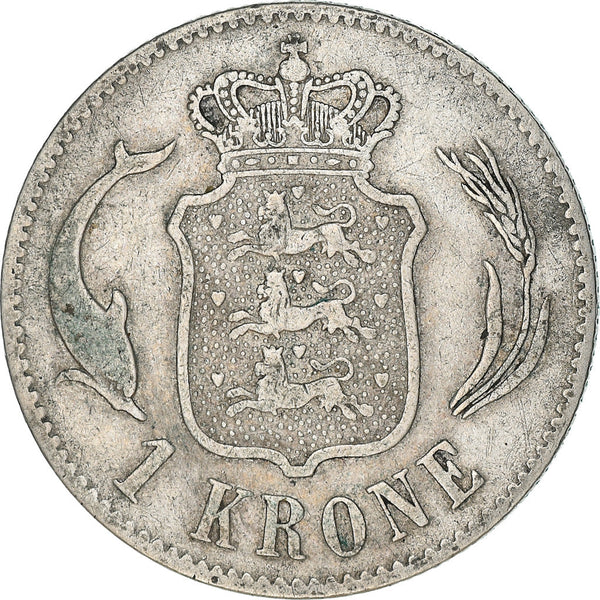 Denmark 1 Krone Coin | Christian IX | Porpoise | KM797 | 1875 - 1898