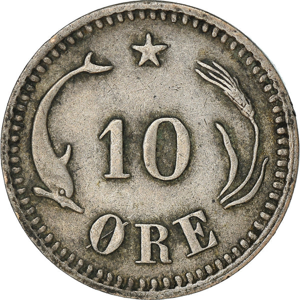 Denmark 10 Ore Coin | Christian IX | Porpoise | KM795 | 1874 - 1905