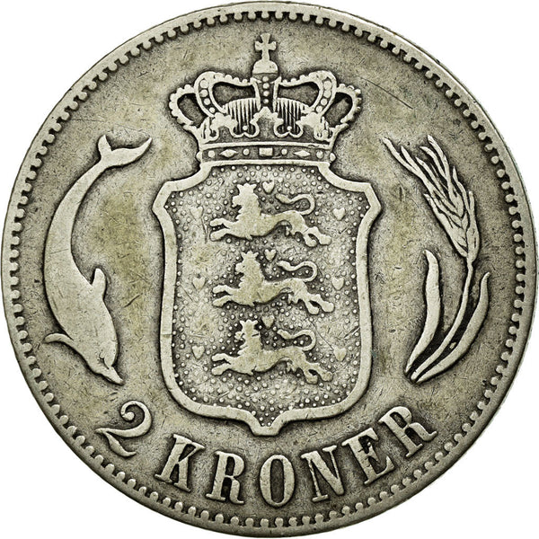 Denmark 2 Kroner Coin | Christian IX | Porpoise | KM798 | 1875 - 1899