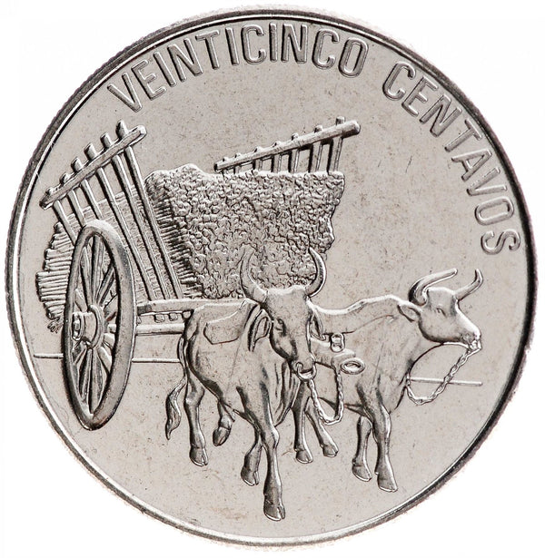 Dominican Republic 25 Centavos Coin | Ox | Cart | KM71 | 1989 - 1991