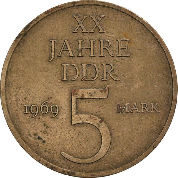 East German 5 Mark Coin | 20 Years of GDR | Deutsche Demokratische Republik | KM22 | 1969