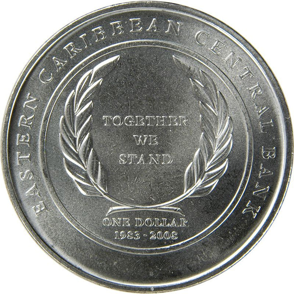 Eastern Caribbean States | 1 Dollar Coin | Queen Elizabeth II | Central Bank | KM58 | 2008