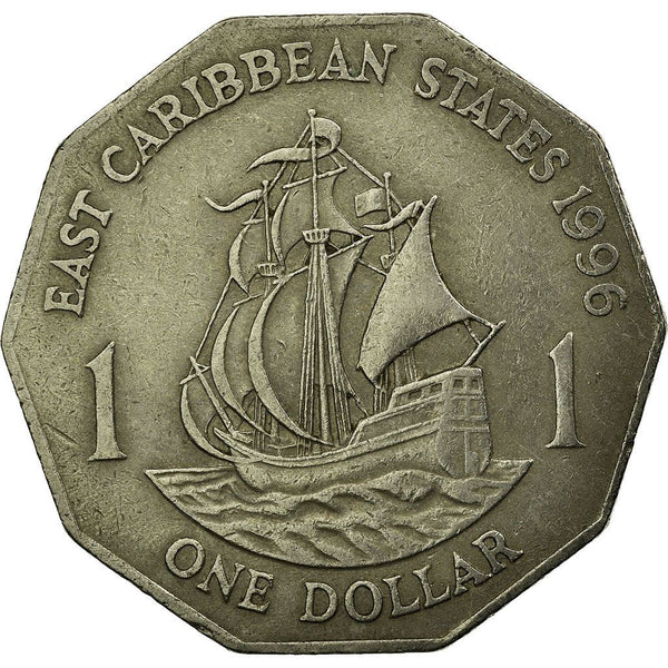 Eastern Caribbean States 1 Dollar Coin | Queen Elizabeth II | Golden Hind Ship | KM20 | 1989 - 2000