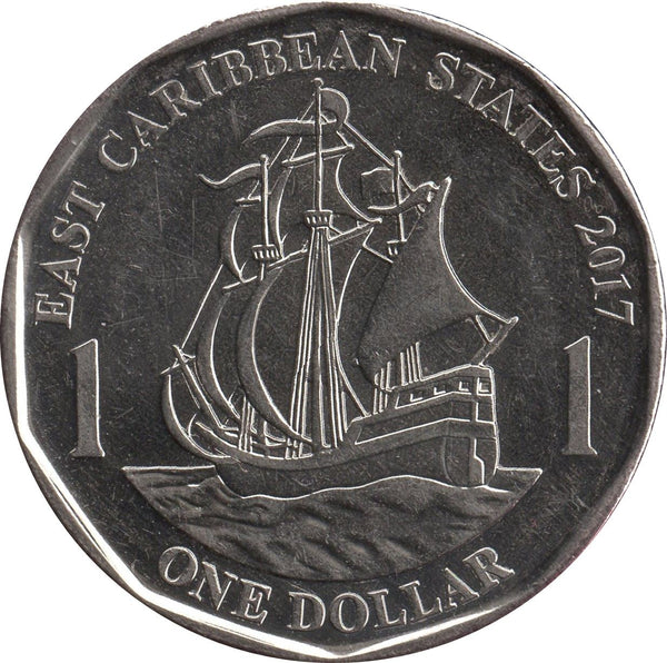 Eastern Caribbean States | 1 Dollar Coin | Queen Elizabeth II | Golden Hind Ship | KM39a | 2012 - 2019