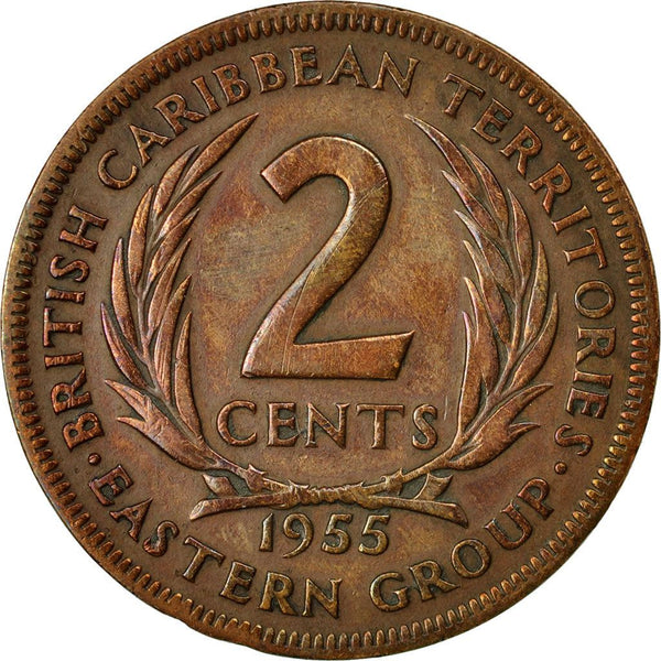Eastern Caribbean States 2 Cents Coin | Queen Elizabeth II | Palm | KM3 | 1955 - 1965