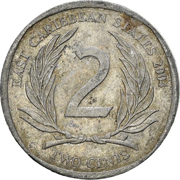 Eastern Caribbean States Coin 2 Cents | Queen Elizabeth II | Palm | KM35 | 2002 - 2011