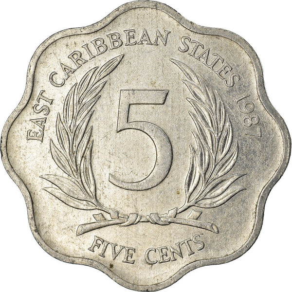 Eastern Caribbean States Coin 5 Cents | Queen Elizabeth II | Palm | KM12 | 1981 - 2000