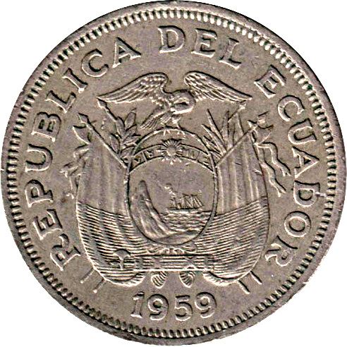 Ecuador 1 Sucre Coin | Antonio Jose de Sucre | KM78a | 1959