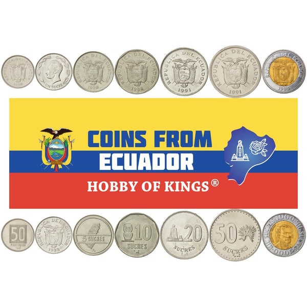 Ecuador | 7 Coin Set | 50 Centavos 1 5 10 20 50 1000 Sucres | 1988 - 1996