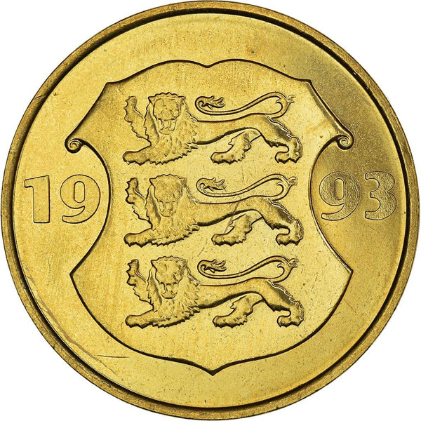 Estonia 5 Krooni Coin | Independence | Lions | Deer | KM29 | 1993