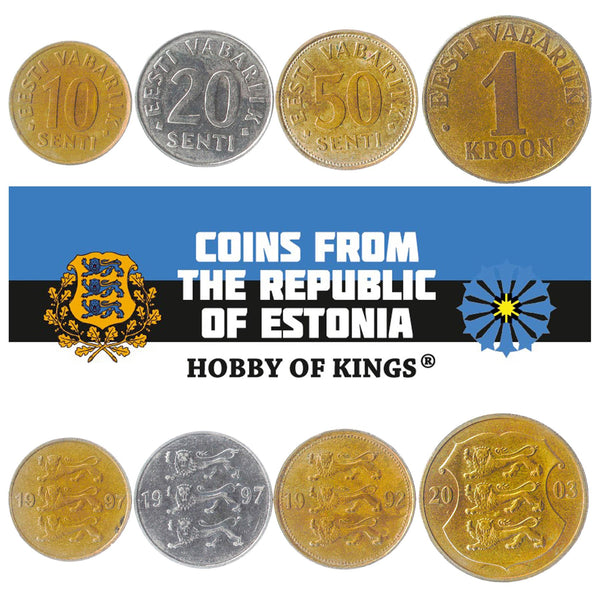 Estonian 4 Coin Set 10 20 50 Senti 1 Kroon | Lions | Estonia | 1997 - 2008
