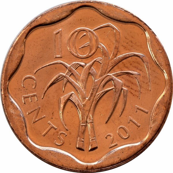 Eswatini 10 Cents Coin | King Mswati III | Sugar Cane | KM57 | 2009 - 2011