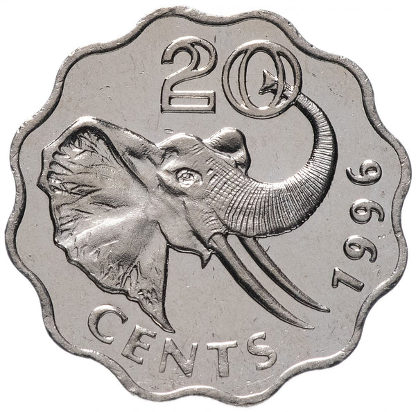Eswatini | 20 Cents Coin | King Mswati III | Elephant | KM50 | 1996 - 2005