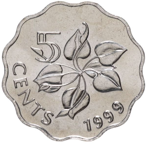 Eswatini | 5 Cents Coin | King Mswati III | Arum Lily | KM48 | 1995 - 2010