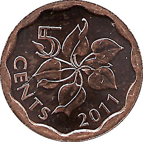 Eswatini 5 Cents Coin | King Mswati III | Arum Lily | KM56 | 2011