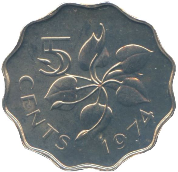 Eswatini 5 Cents Coin | King Sobhuza II | Arum Lily | KM9 | 1974 - 1979