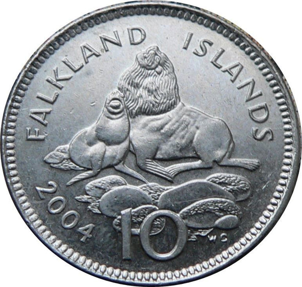 Falkland Islands | 10 Pence Coin | Elizabeth II | Seals | KM133 | 2004